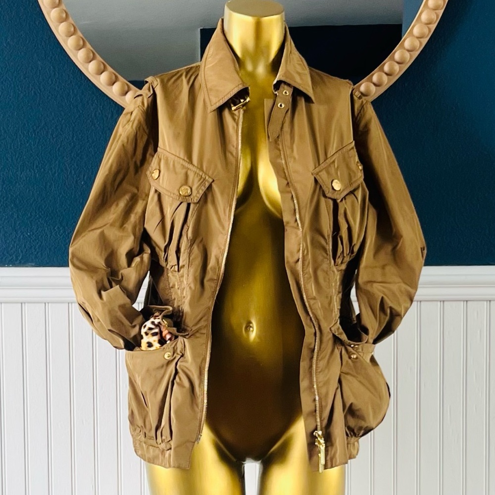 Roberto Cavalli Brown Utility Jacket with Gold Hardware